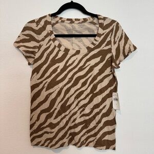 Banana Republic Cozy Slub Brown Zebra Print Short Sleeve Round Neck T Shirt